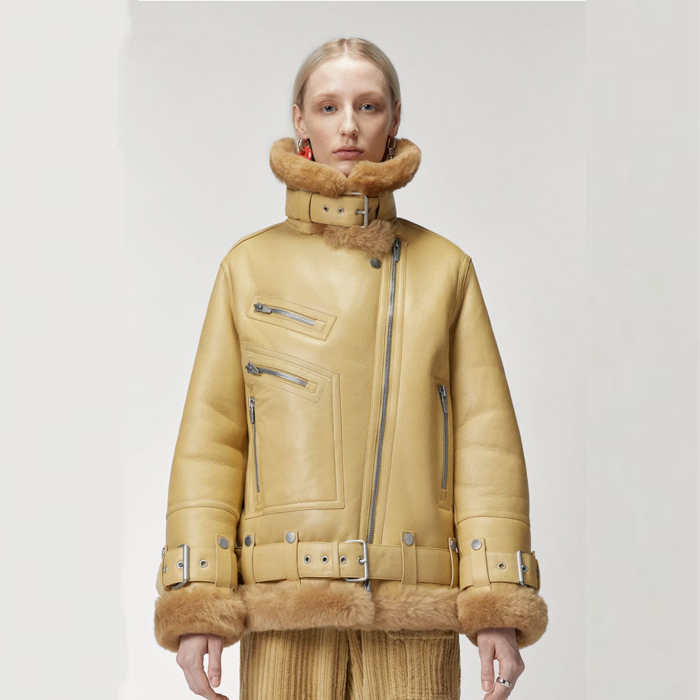 Women’s Light Brown RAF Aviator Styled Sheepskin Jacket | Honey-Tan B3 Flight Bomber | Full Grain Apparel