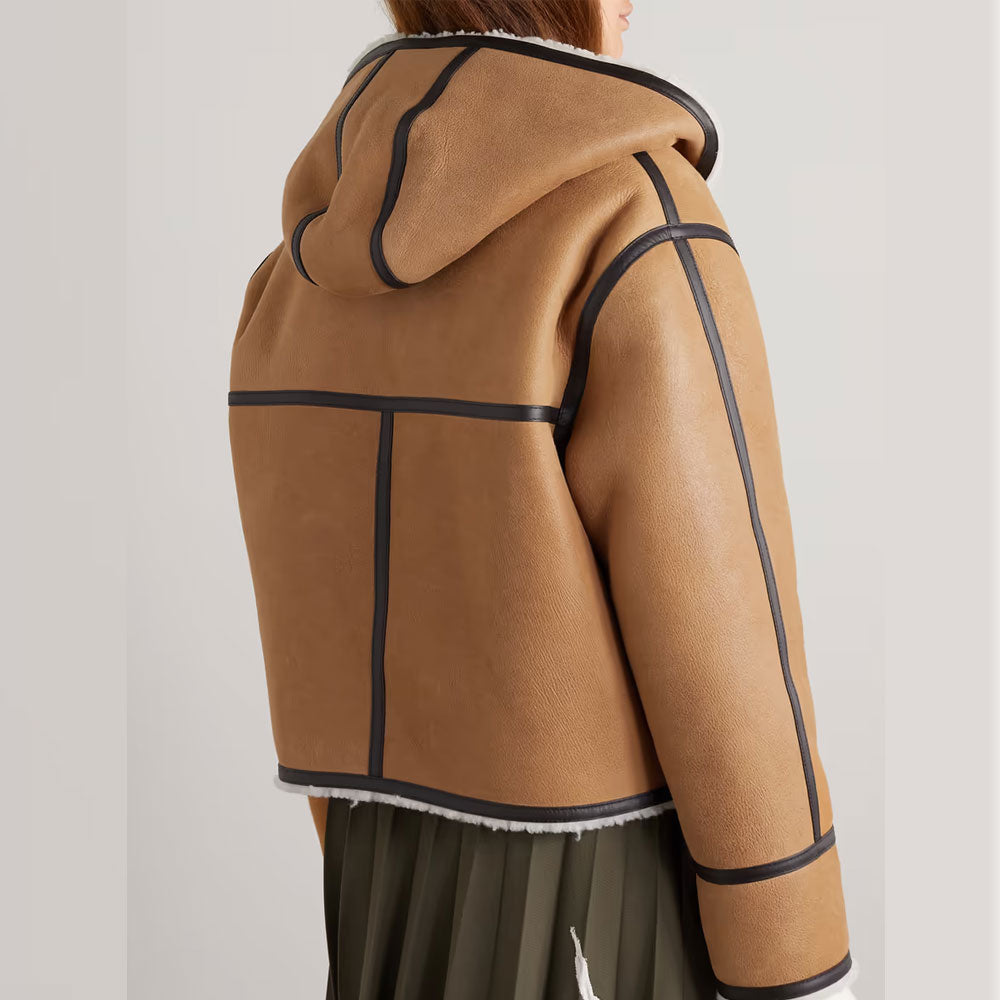 Women’s RAF B3 Hooded Leather-Trimmed Sheepskin Shearling Jacket | Luxury Aviator Bomber | Full Grain Apparel