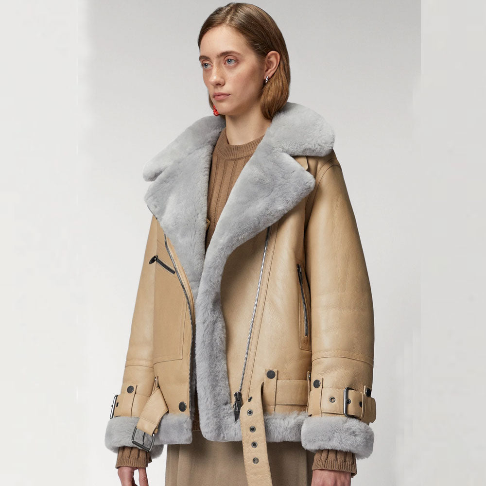 Women’s RAF Aviator Styled Lambskin Shearling Jacket | Lightweight Luxury Flight Bomber | Full Grain Apparel