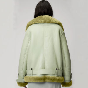 Women’s Light Green Aviator Styled Sheepskin Jacket | Mint Sage B3 Shearling Flight Bomber | Full Grain Apparel