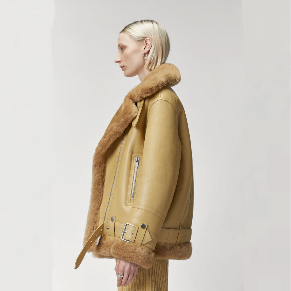 Women’s Light Brown RAF Aviator Styled Sheepskin Jacket | Honey-Tan B3 Flight Bomber | Full Grain Apparel