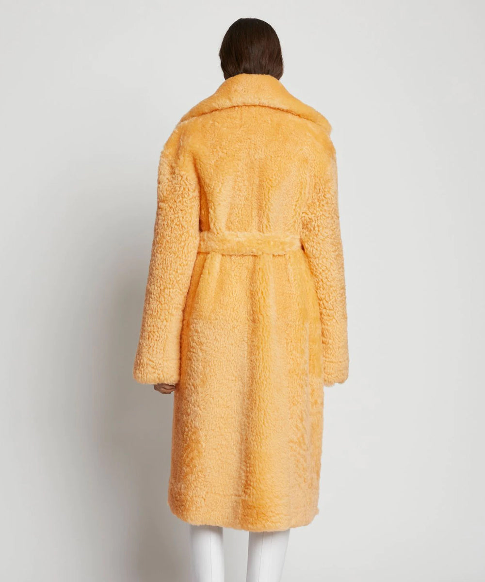 Women’s Apricot Soft Curly Fur Shearling Long Coat | Plush Winter Trench | Full Grain Apparel