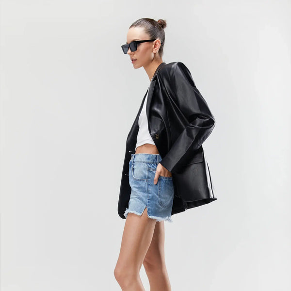 Women’s "Midnight Onyx" Soft Leather Blazer | Premium Black Nappa Lambskin | Essential Tailored Executive Jacket | Full Grain Apparel