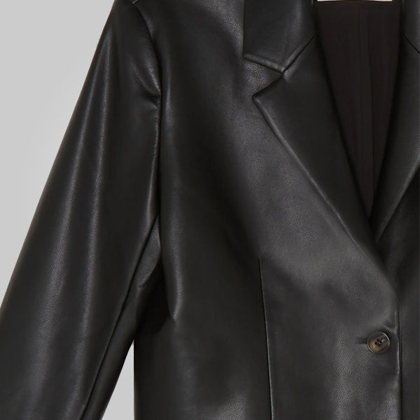 Blazer de piel suave "Midnight Onyx" para mujer | Piel de cordero napa negra de primera calidad | Chaqueta ejecutiva entallada esencial | Ropa de piel plena flor