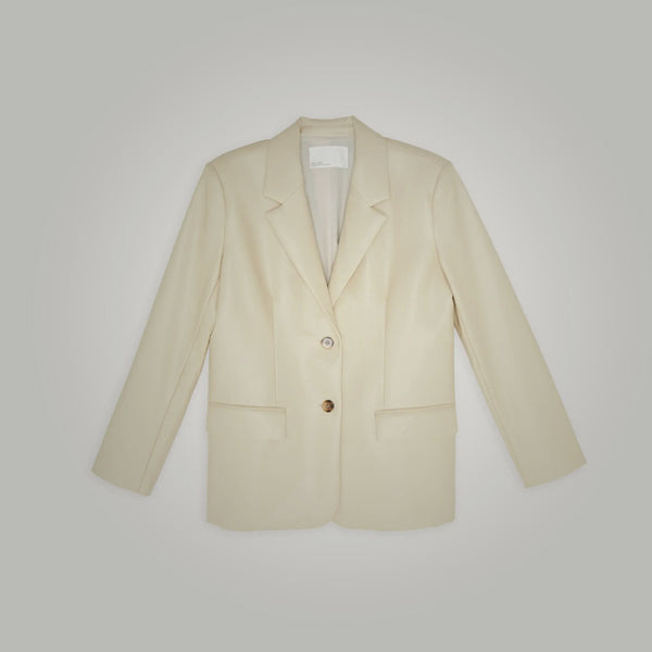 Women’s "Ivory Peak" Blazer Coat | Premium Cream Goatskin | Longline Structured Leather Jacket | Full Grain Apparel