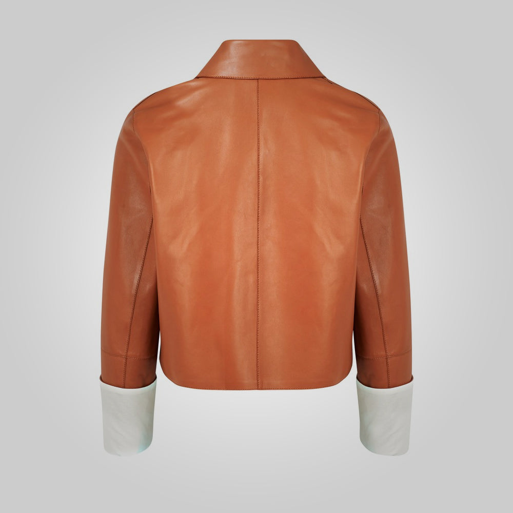 Women’s "Icon" Two-Tone Leather Jacket | Premium Brown & Ivory Lambskin | Designer Color-Block Moto | Full Grain Apparel