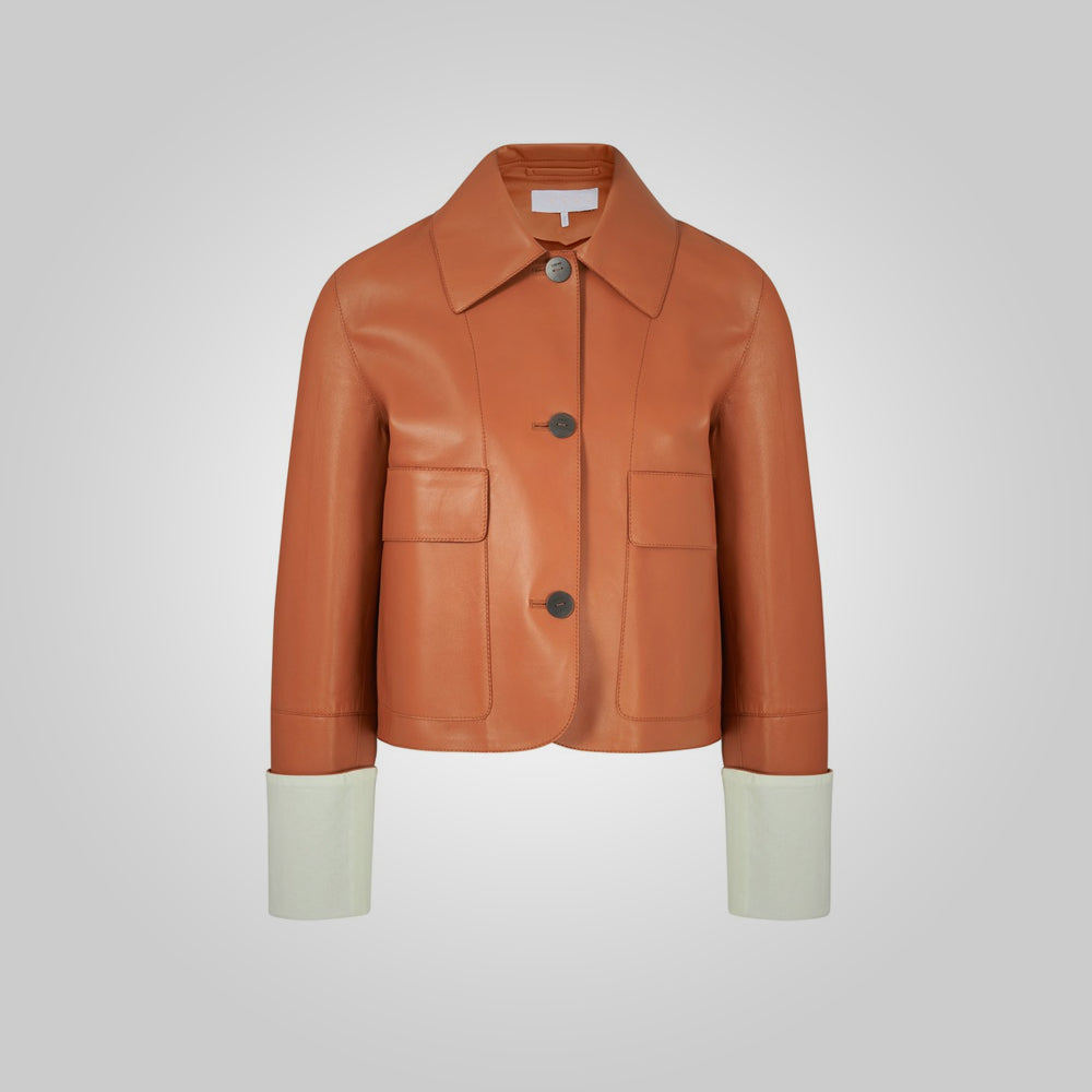 Women’s "Icon" Two-Tone Leather Jacket | Premium Brown & Ivory Lambskin | Designer Color-Block Moto | Full Grain Apparel