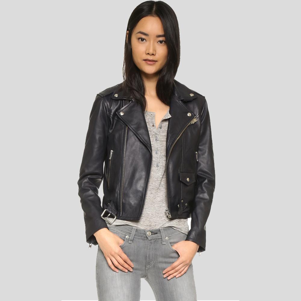 Women’s Zora Black Biker Leather Jacket | Full Grain Apparel