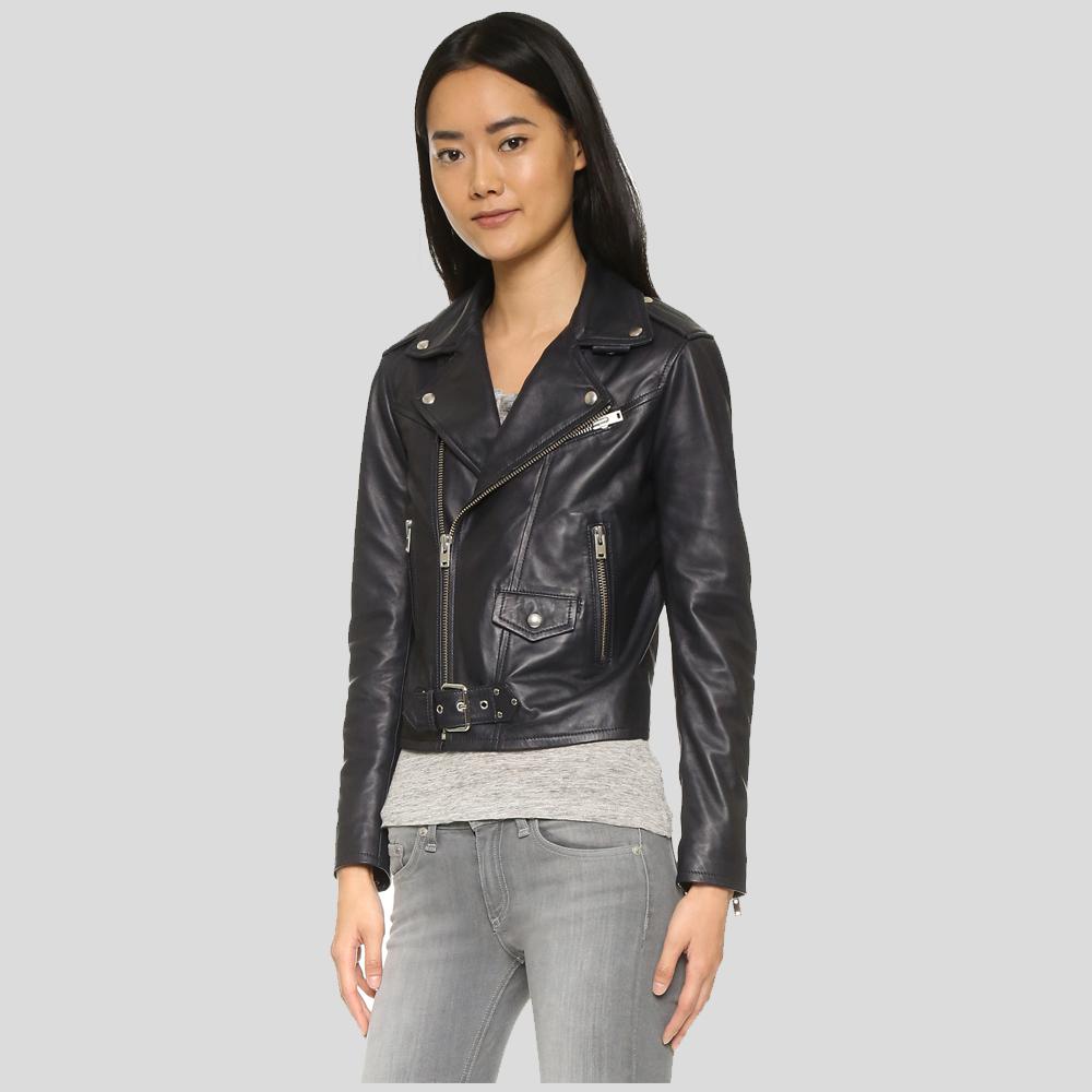Women’s Zora Black Biker Leather Jacket | Full Grain Apparel