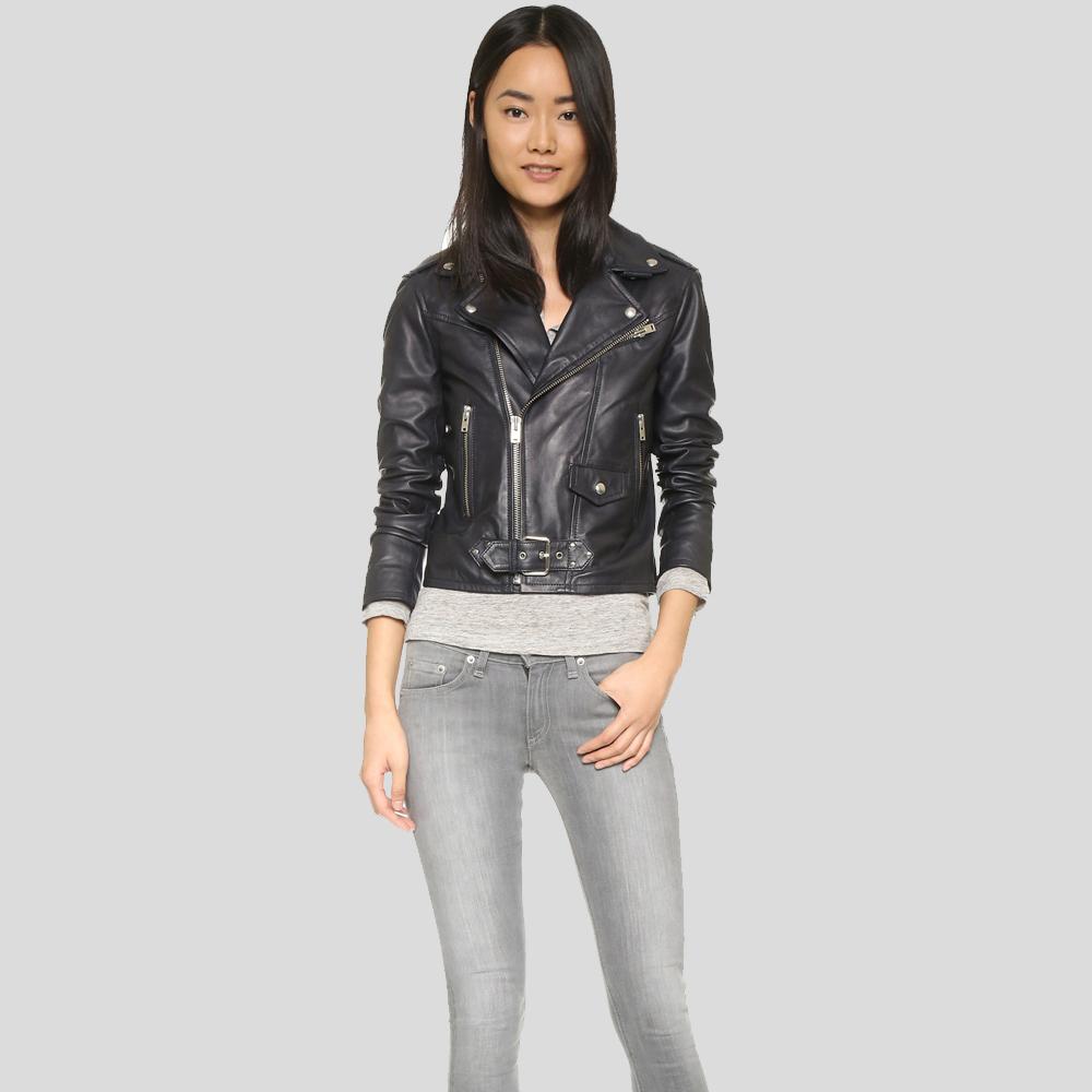 Women’s Zora Black Biker Leather Jacket | Full Grain Apparel