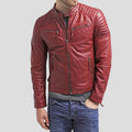 Men’s Asher Red Quilted Leather Jacket | Rugged Biker Outerwear | Full Grain Apparel