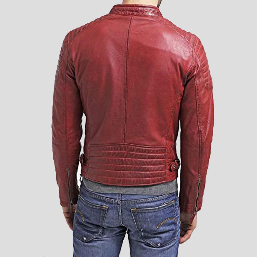 Men’s Asher Red Quilted Leather Jacket | Rugged Biker Outerwear | Full Grain Apparel