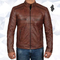 The "Copperhead" | Men’s Cognac Brown Distressed Moto Jacket | Full Grain Apparel