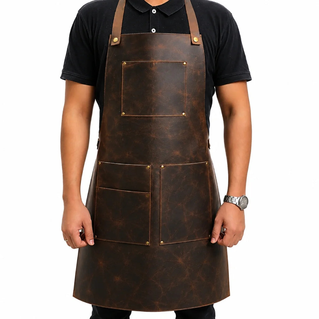 Leather craftsmanship detail of BarberMaster Barber Apron