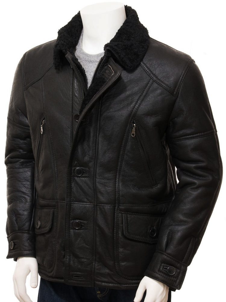 Men’s Boehmer Black Leather Shearling Jacket | Full Grain Apparel