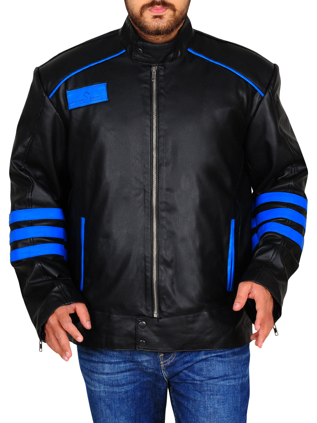 Men’s Black & Blue Biker Leather Jacket | Electric Moto Style | Full Grain Apparel