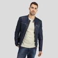 Men's Olin Blue Biker Leather Jacket | Genuine Lambskin | Full Grain Apparel