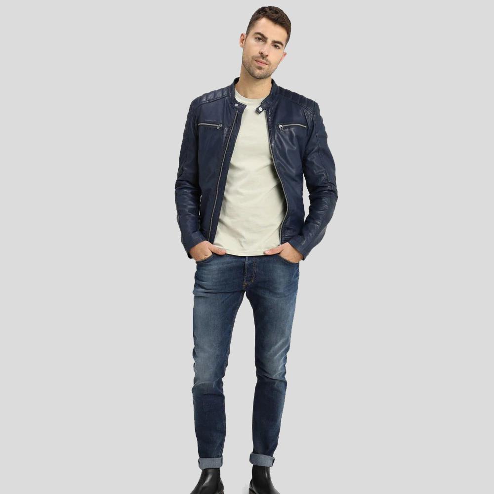 Men's Olin Blue Biker Leather Jacket | Genuine Lambskin | Full Grain Apparel