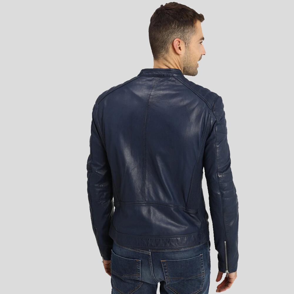 Men's Olin Blue Biker Leather Jacket | Genuine Lambskin | Full Grain Apparel