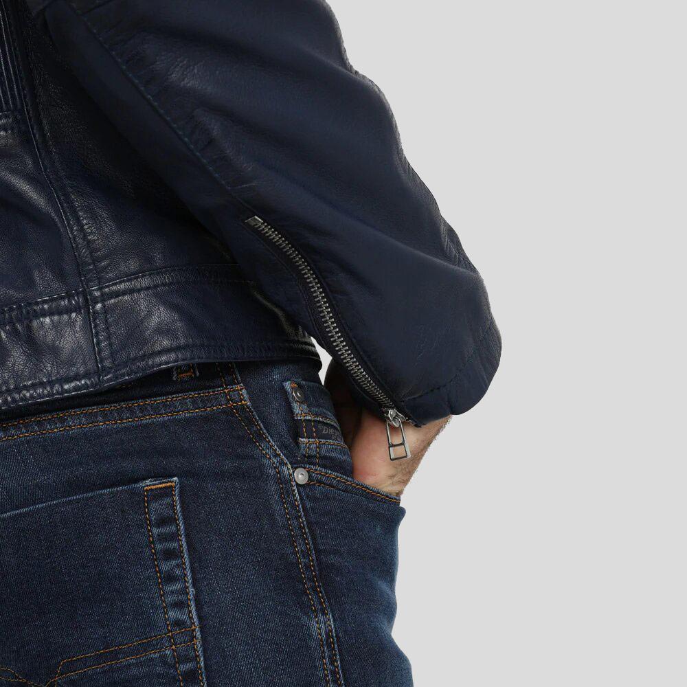 Men's Olin Blue Biker Leather Jacket | Genuine Lambskin | Full Grain Apparel