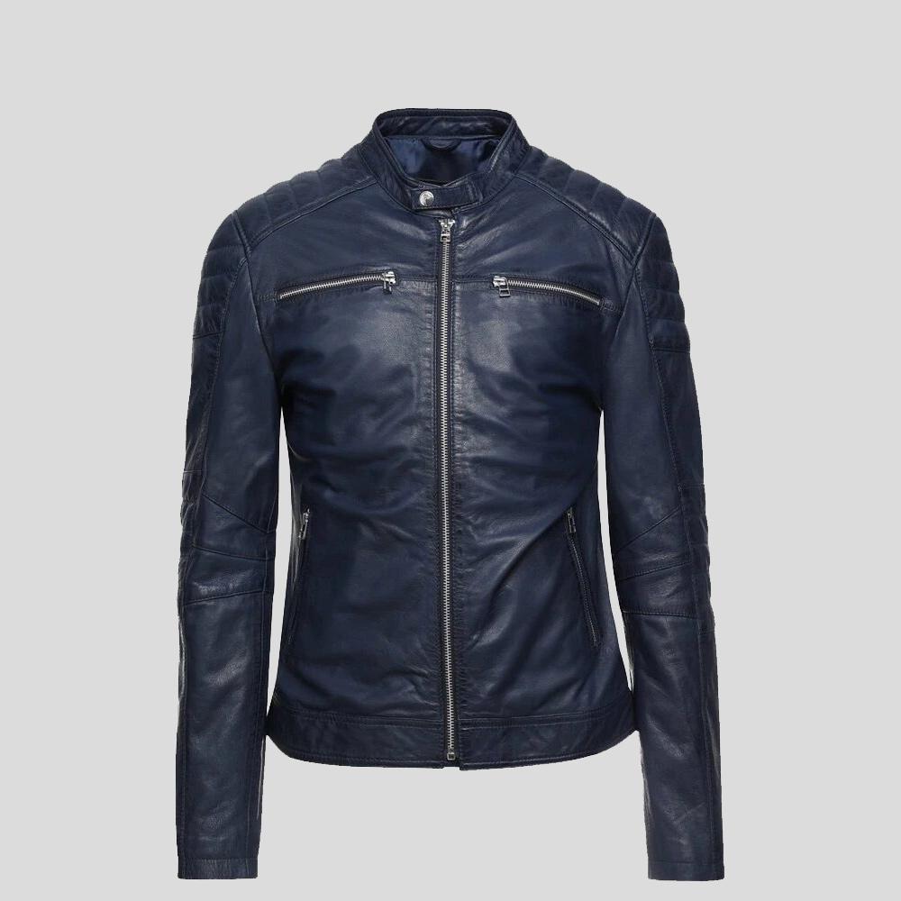 Men's Olin Blue Biker Leather Jacket | Genuine Lambskin | Full Grain Apparel