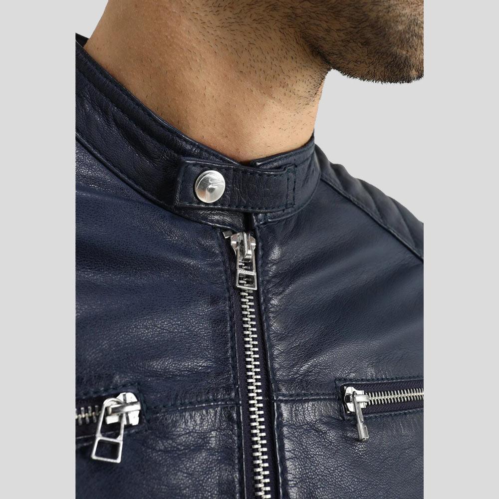 Men's Olin Blue Biker Leather Jacket | Genuine Lambskin | Full Grain Apparel