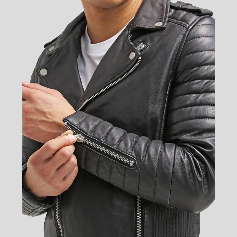 Men's Cain Black Slim Fit Biker Leather Jacket | Full Grain Apparel