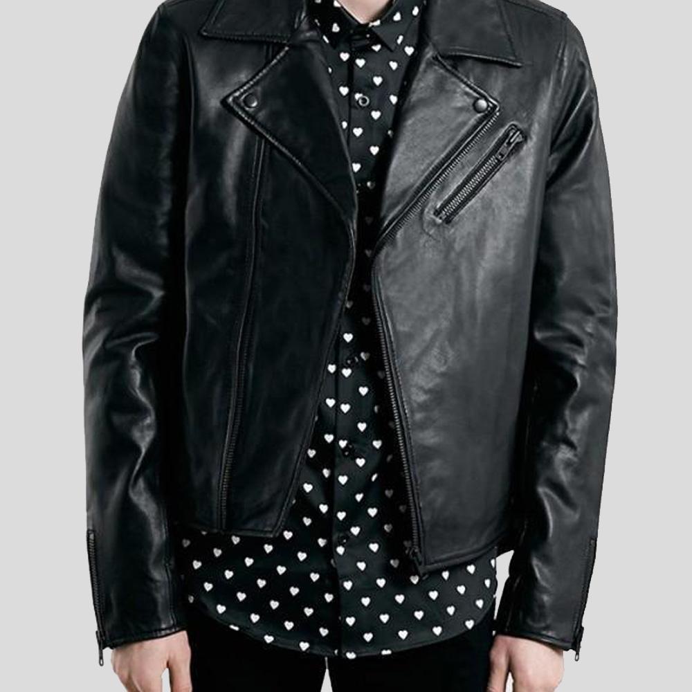 Men's Caleb Black Biker Lambskin Leather Jacket | Full Grain Apparel