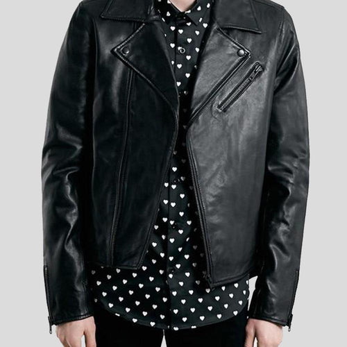 Men's Caleb Black Biker Lambskin Leather Jacket | Full Grain Apparel