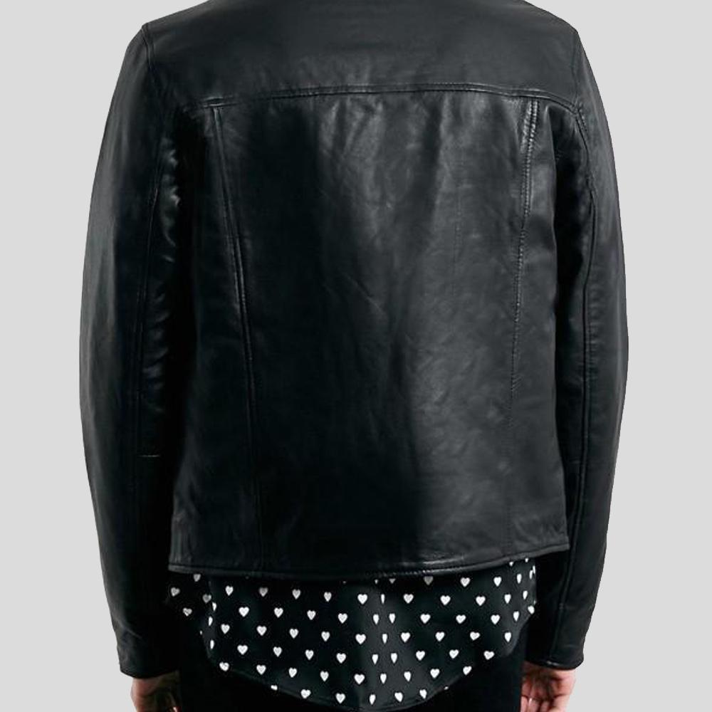 Chaqueta de cuero de cordero tipo biker Caleb negra para hombre | Ropa de piel plena flor
