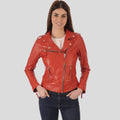 Women's Callie Red Biker Lambskin Leather Jacket | Full Grain Apparel