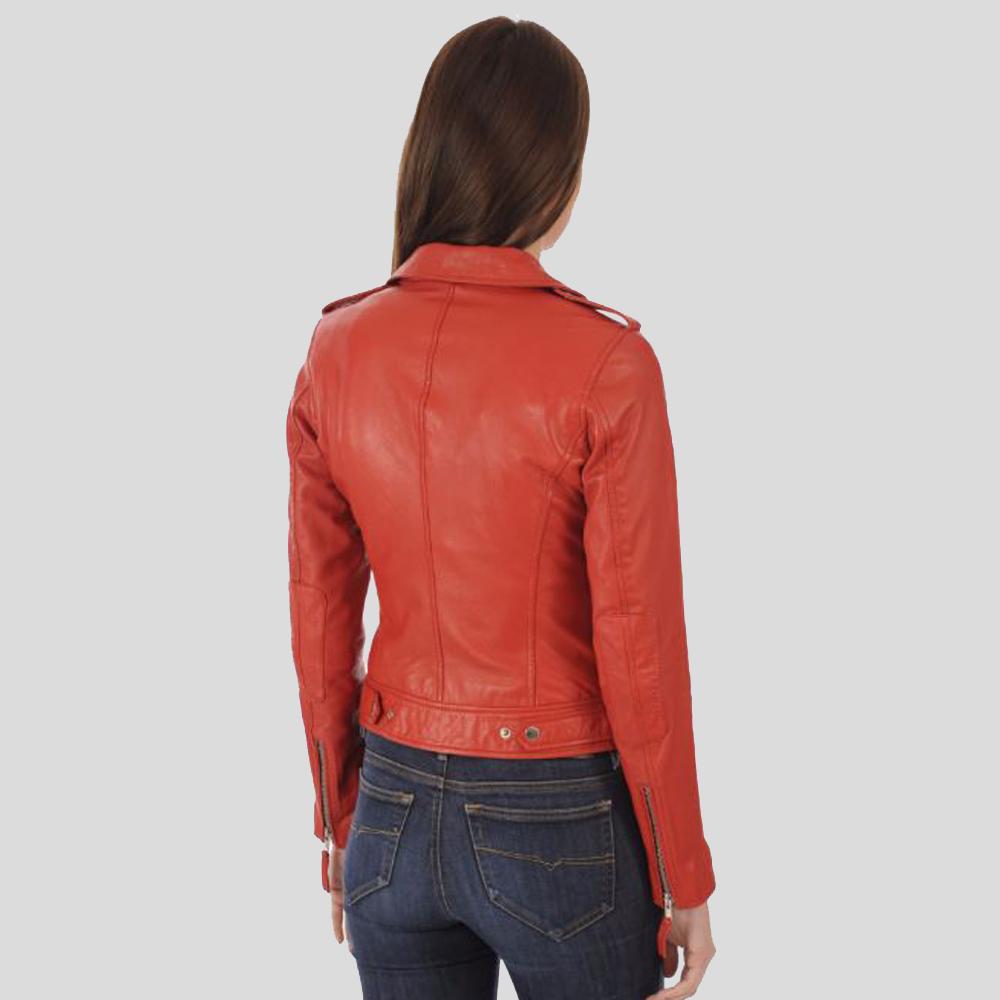 Women's Callie Red Biker Lambskin Leather Jacket | Full Grain Apparel
