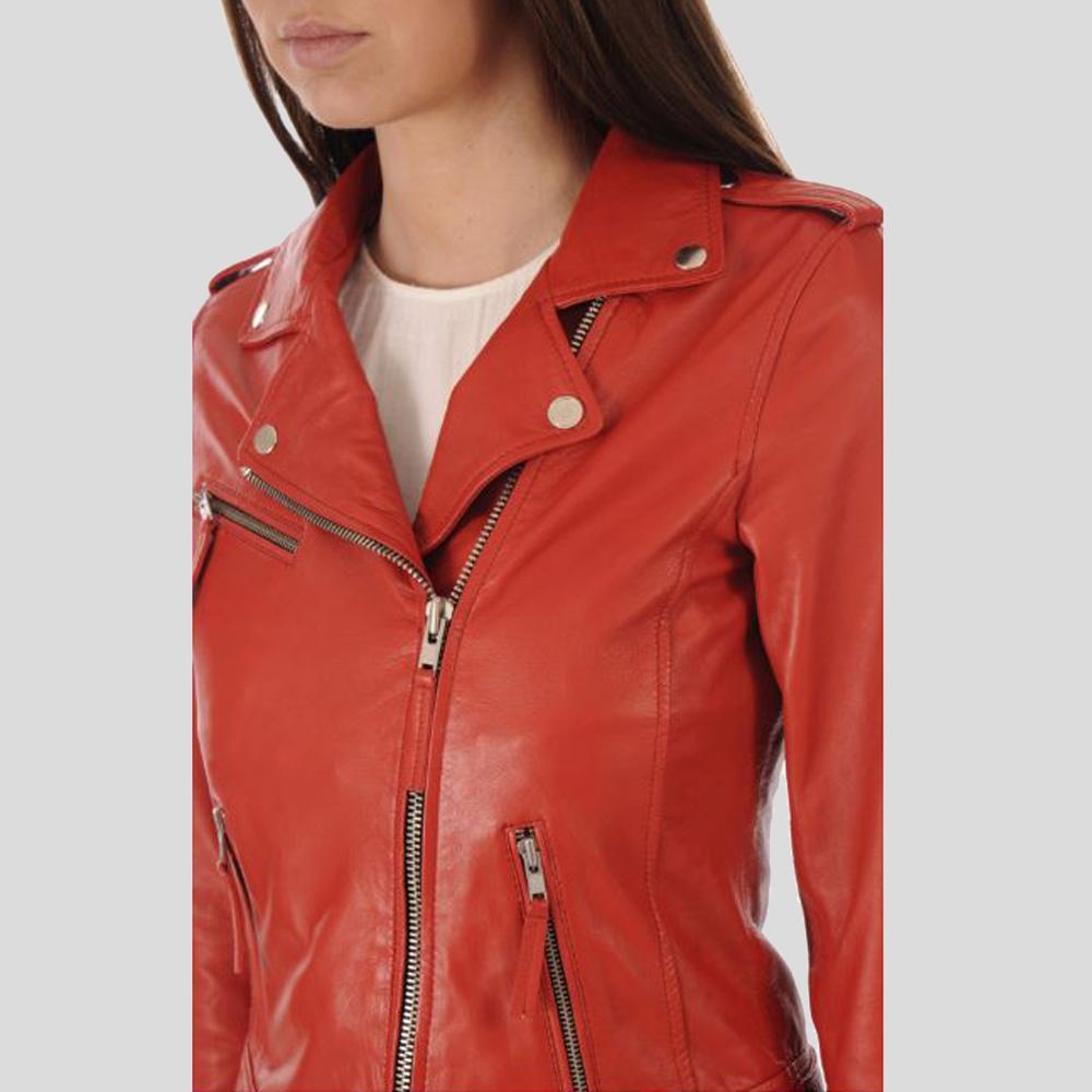 Women's Callie Red Biker Lambskin Leather Jacket | Full Grain Apparel