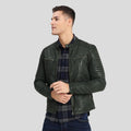 Men's Cleo Dark Green Biker Leather Jacket | Full Grain Apparel