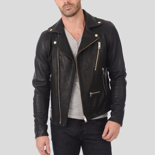 Men's Coby Black Biker Leather Jacket | Full Grain Apparel