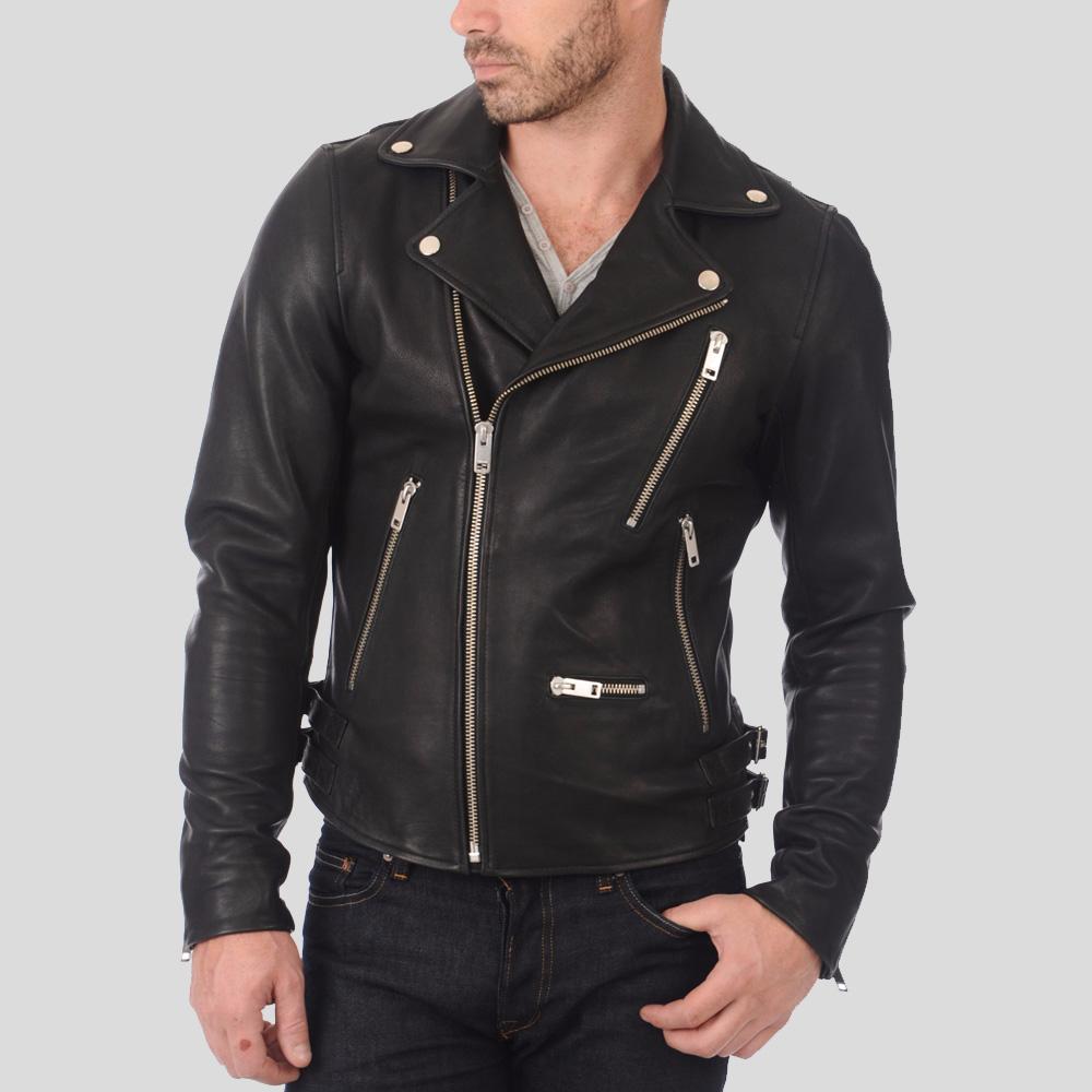 Chaqueta de cuero para motociclista Coby negra para hombre | Prendas de grano completo