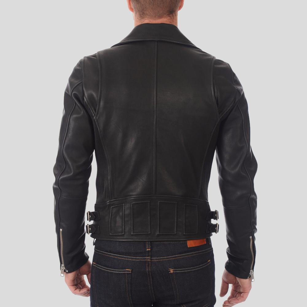 Chaqueta de cuero para motociclista Coby negra para hombre | Prendas de grano completo