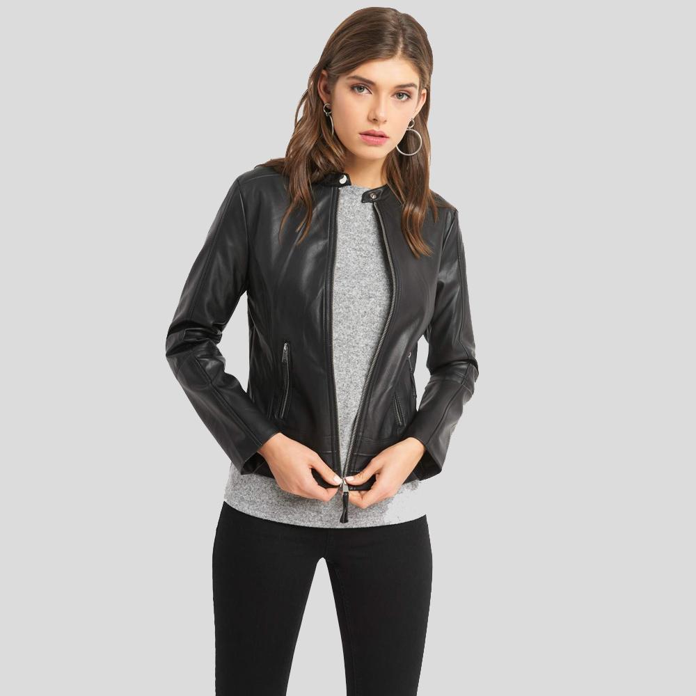 Women's Cora Black Biker Leather Jacket | Minimalist Style | Full Grain Apparel