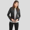 Women's Cora Black Biker Leather Jacket | Minimalist Style | Full Grain Apparel