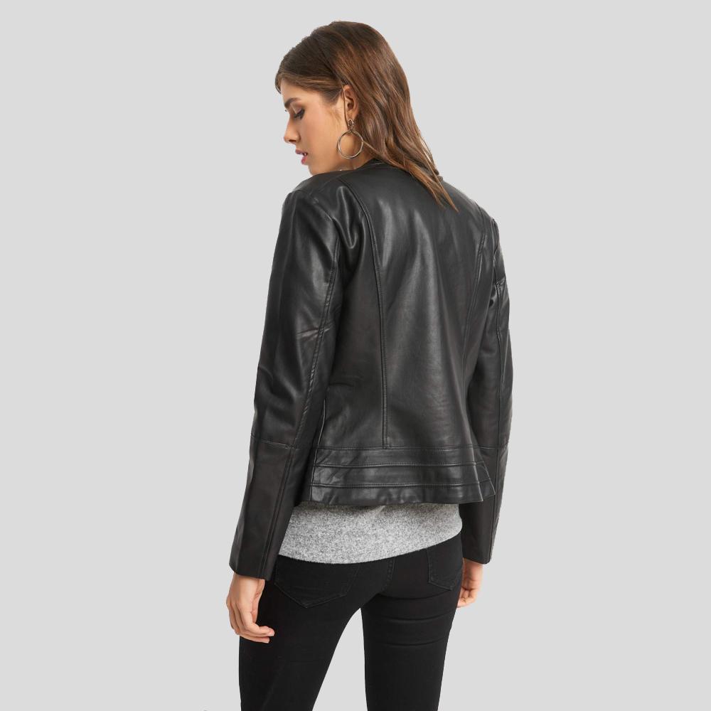 Women's Cora Black Biker Leather Jacket | Minimalist Style | Full Grain Apparel