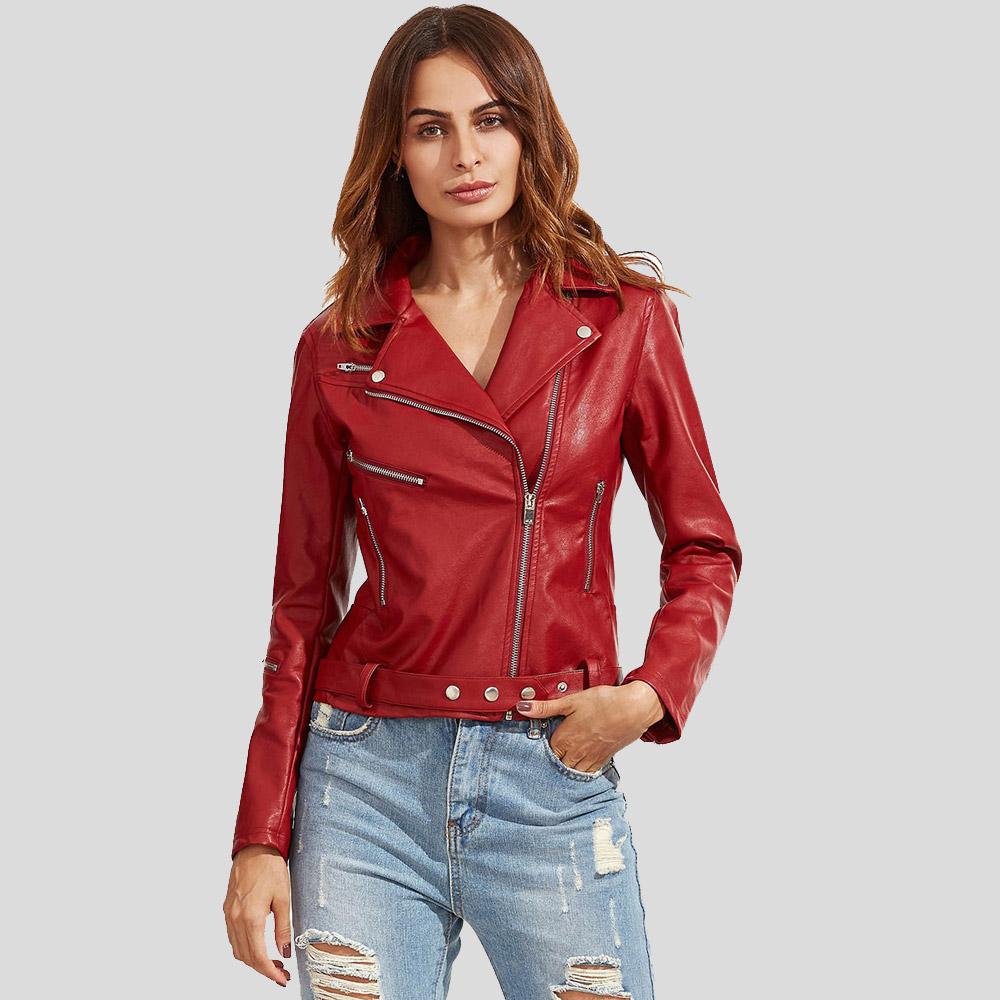Women's Diana Red Biker Lambskin Leather Jacket | Full Grain Apparel