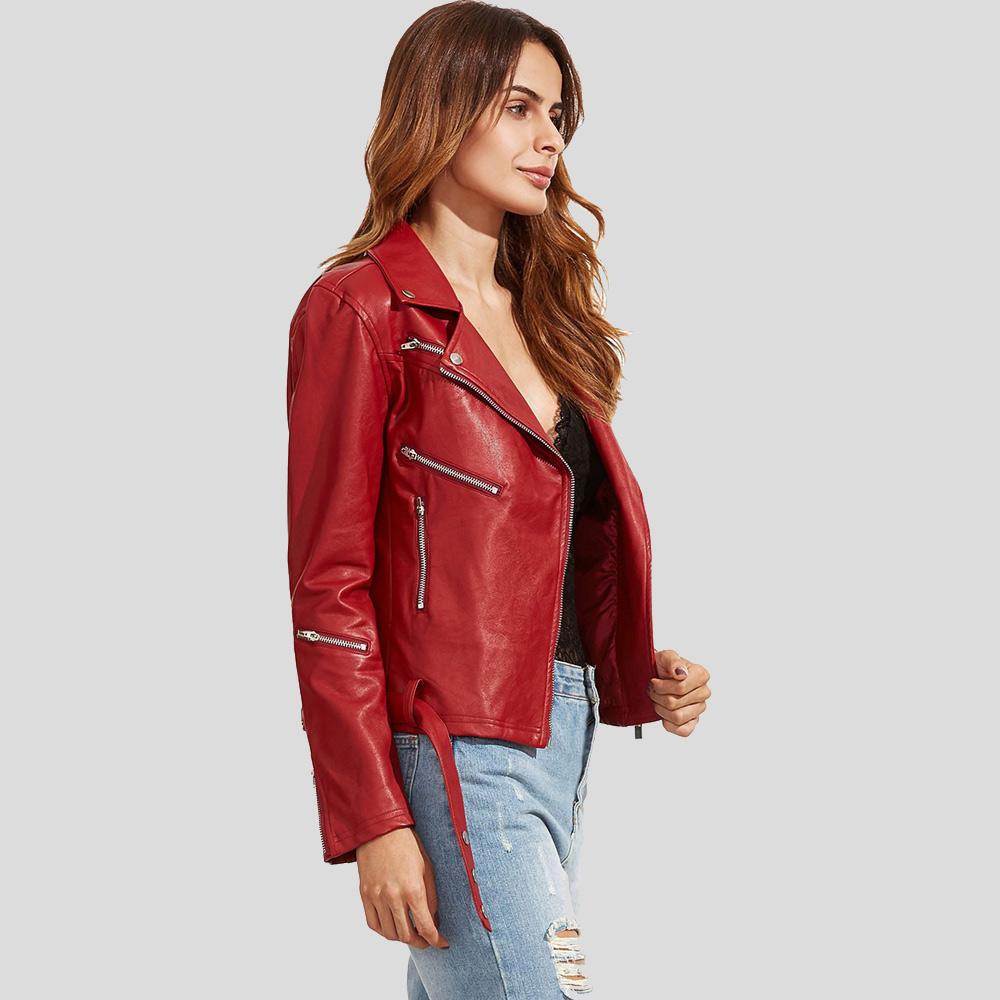 Women's Diana Red Biker Lambskin Leather Jacket | Full Grain Apparel