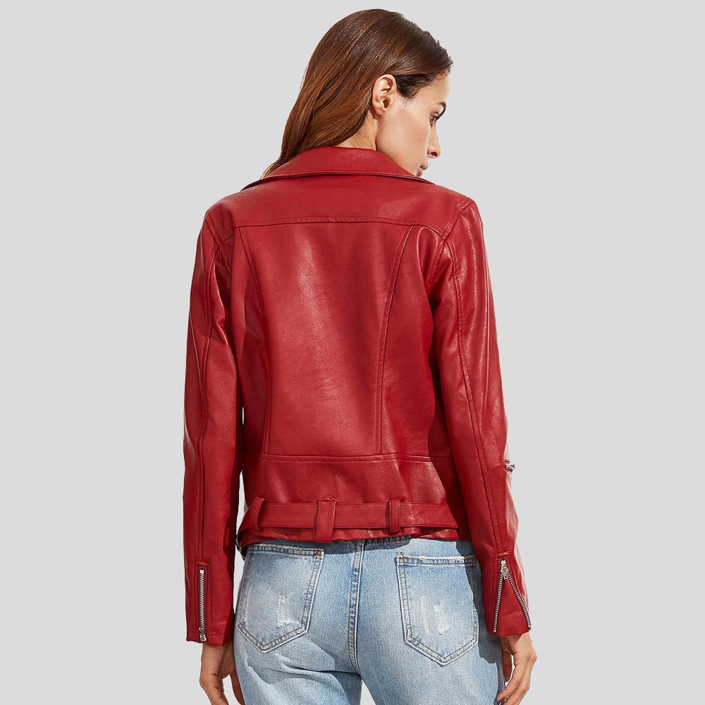 Women's Diana Red Biker Lambskin Leather Jacket | Full Grain Apparel