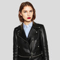 Women's Elise Black Biker Lambskin Leather Jacket | Full Grain Apparel