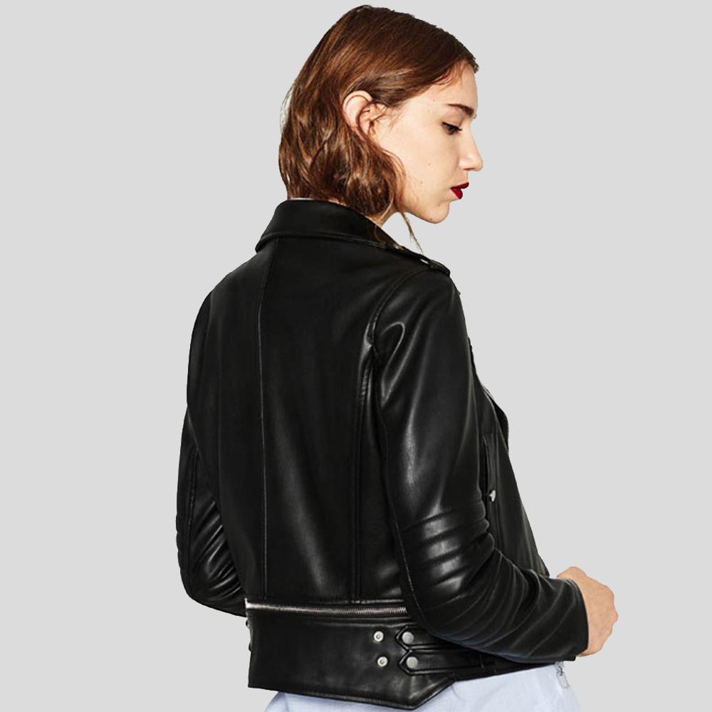 Women's Elise Black Biker Lambskin Leather Jacket | Full Grain Apparel