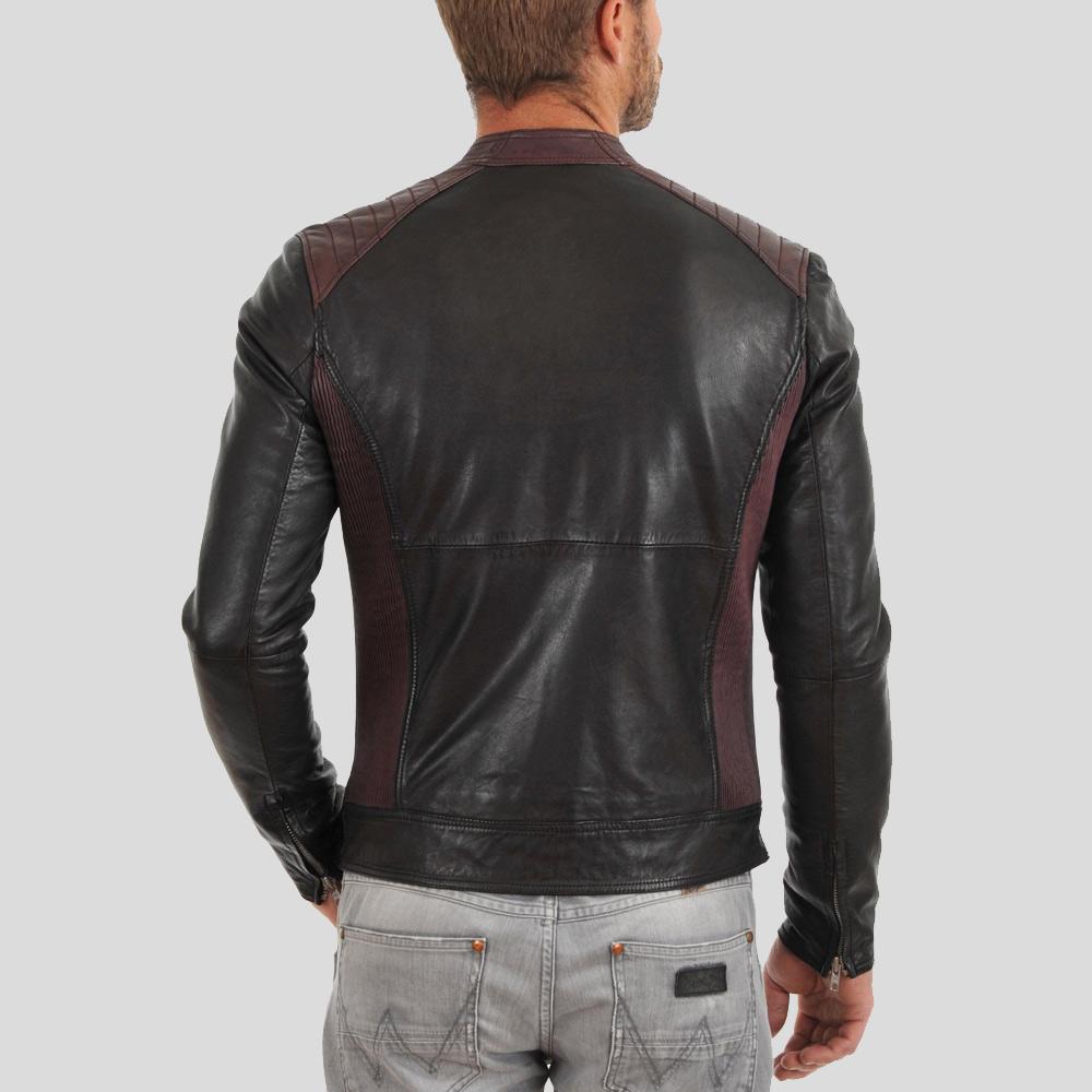 Chaqueta de cuero de motociclista negra Euan para hombre | Prenda de cuero de plena flor
