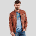 Men's Finley Brown Biker Leather Jacket | Full Grain Apparel