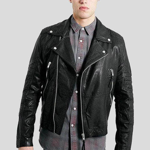 Men's Frankie Black Biker Leather Jacket | Genuine Lambskin | Full Grain Apparel