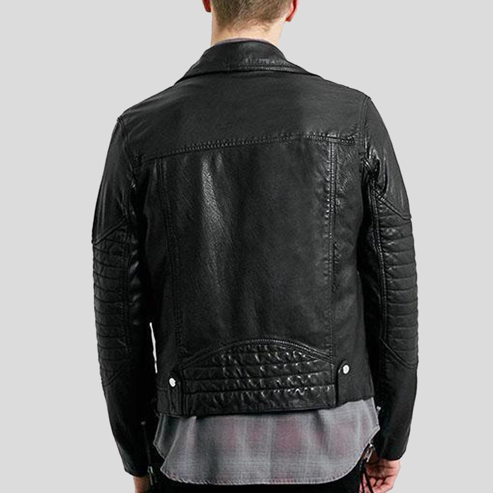 Chaqueta de cuero para motociclista para hombre Frankie Black | Piel de cordero genuina | Prenda de grano completo