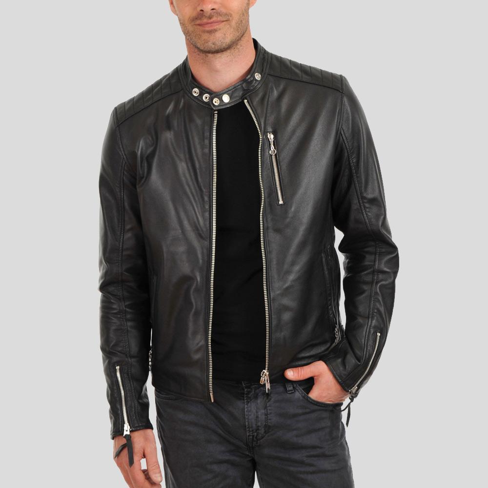 Men's Fraser Black Biker Leather Jacket | Full Grain Apparel